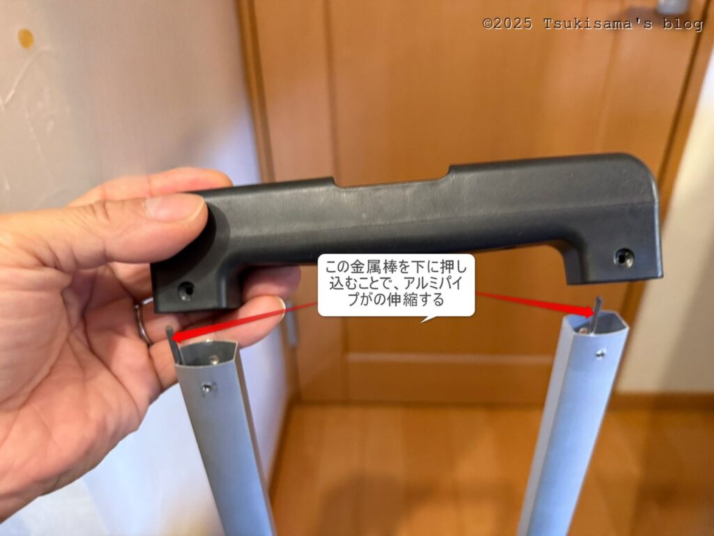 スーツケースの伸縮ハンドル部